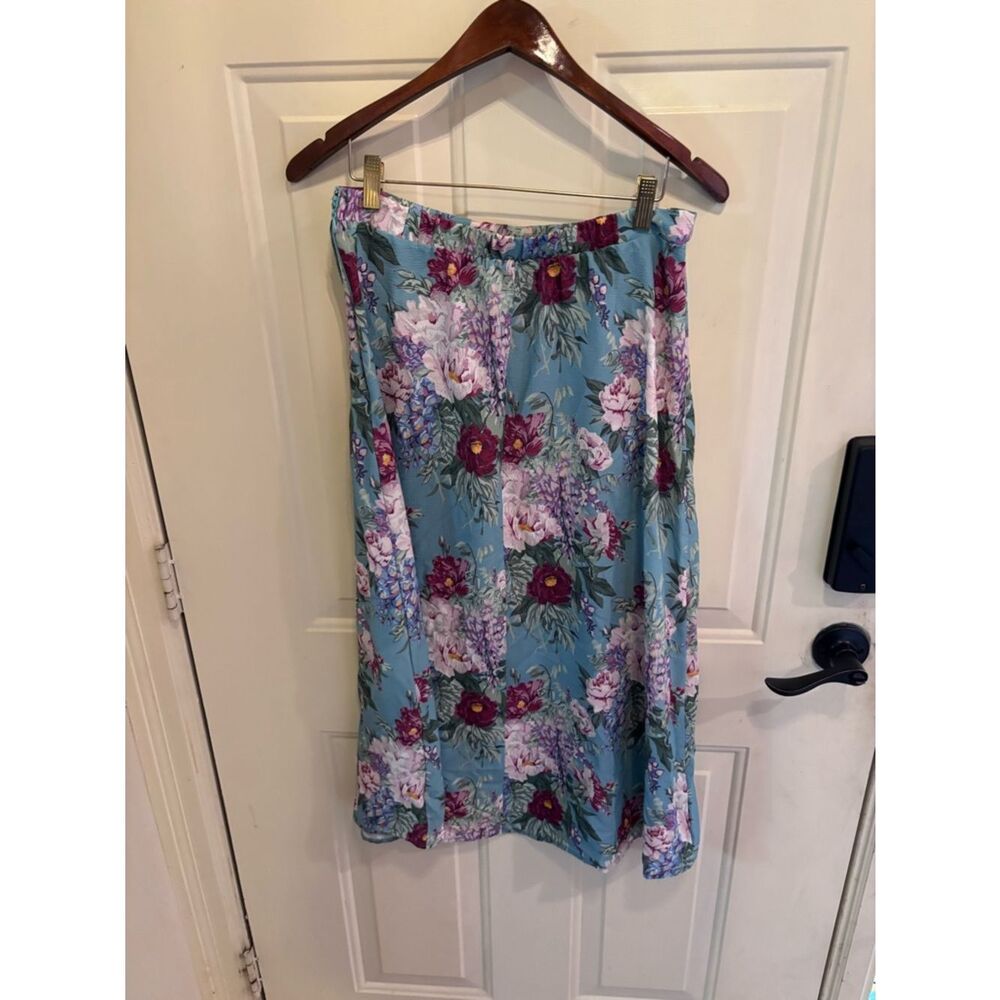 Anthropologie Show Me Your MuMu Aqua Floral Wrap Midi Skirt with Side Slit - Picture 4 of 5